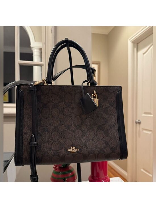 Coach Handbags - Coach - Zoe Carrycall - Black Leather and Signature Monogram Nice Condition 2019
